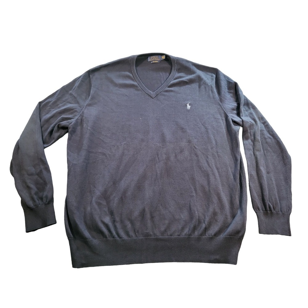 Polo Ralph Lauren Pima Cotton Sweater Mens XL V Neck Blue Soft Workwear Knit Top
